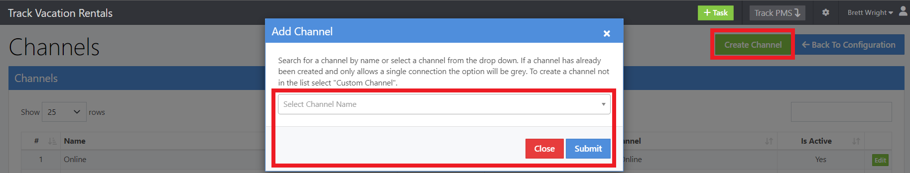 Track Channels – Create Channel Popup
