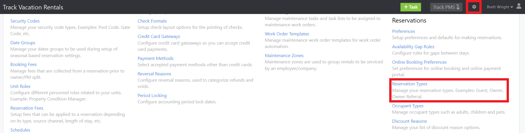 Track Configuration – Reservation Types