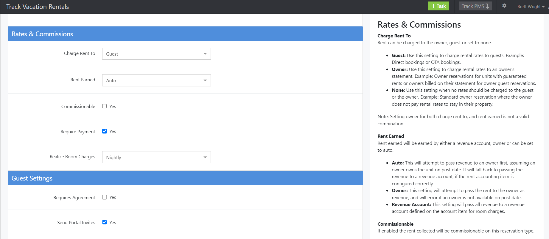 Track Reservation Type Form – Rates & Commissions